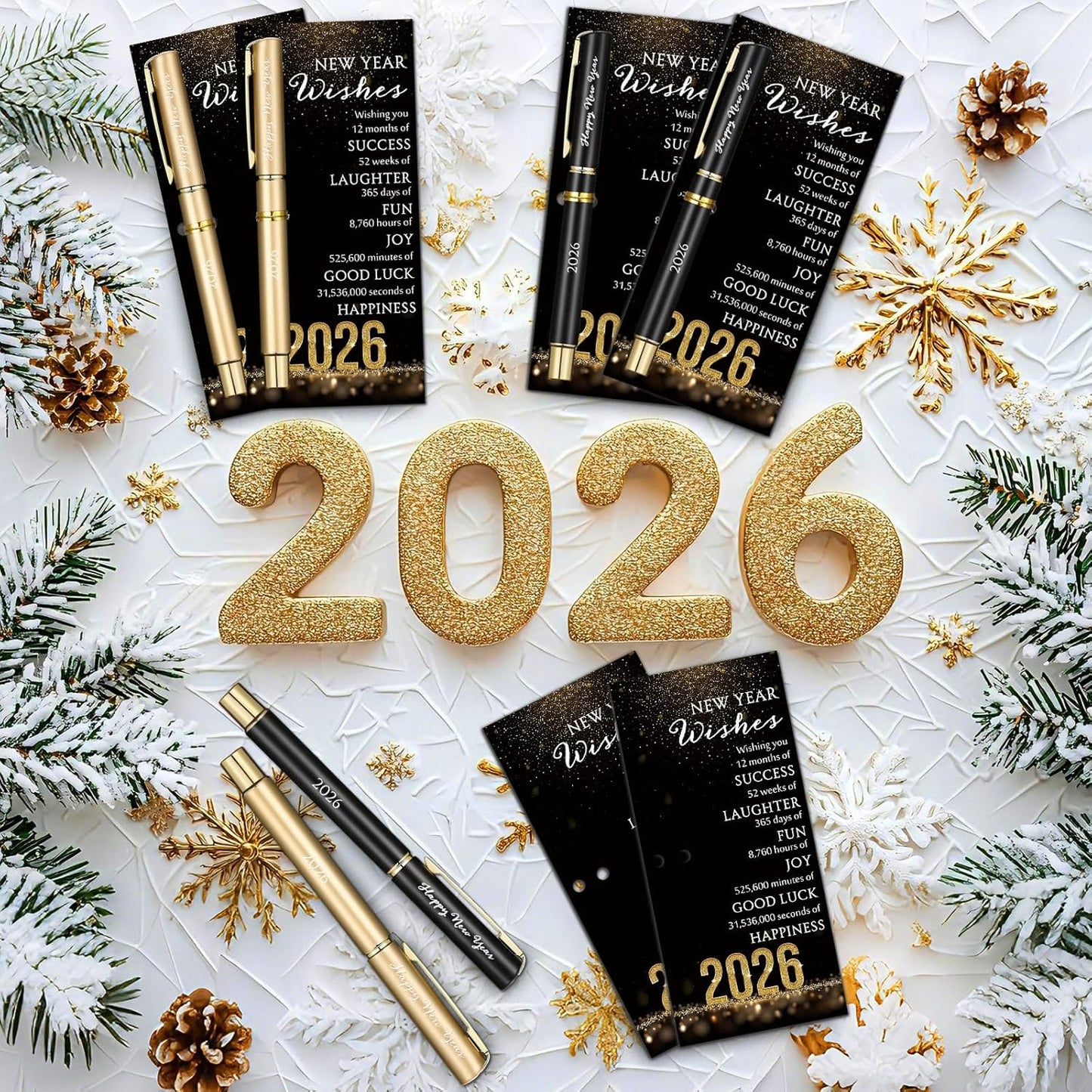40 Sets Happy New Year Gifts - Inspirational Metal Ballpoint Pens with Blessing Cards for Parties and Favors