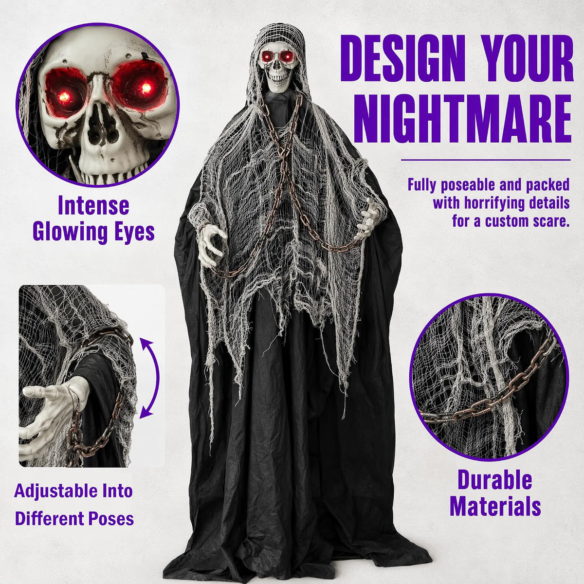 6 FT Sound-Controlled Swinging Skeleton Ghost – Scary Animated Halloween Decoration for Indoor & Outdoor Décor