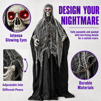 6 FT Sound-Controlled Swinging Skeleton Ghost – Scary Animated Halloween Decoration for Indoor & Outdoor Décor