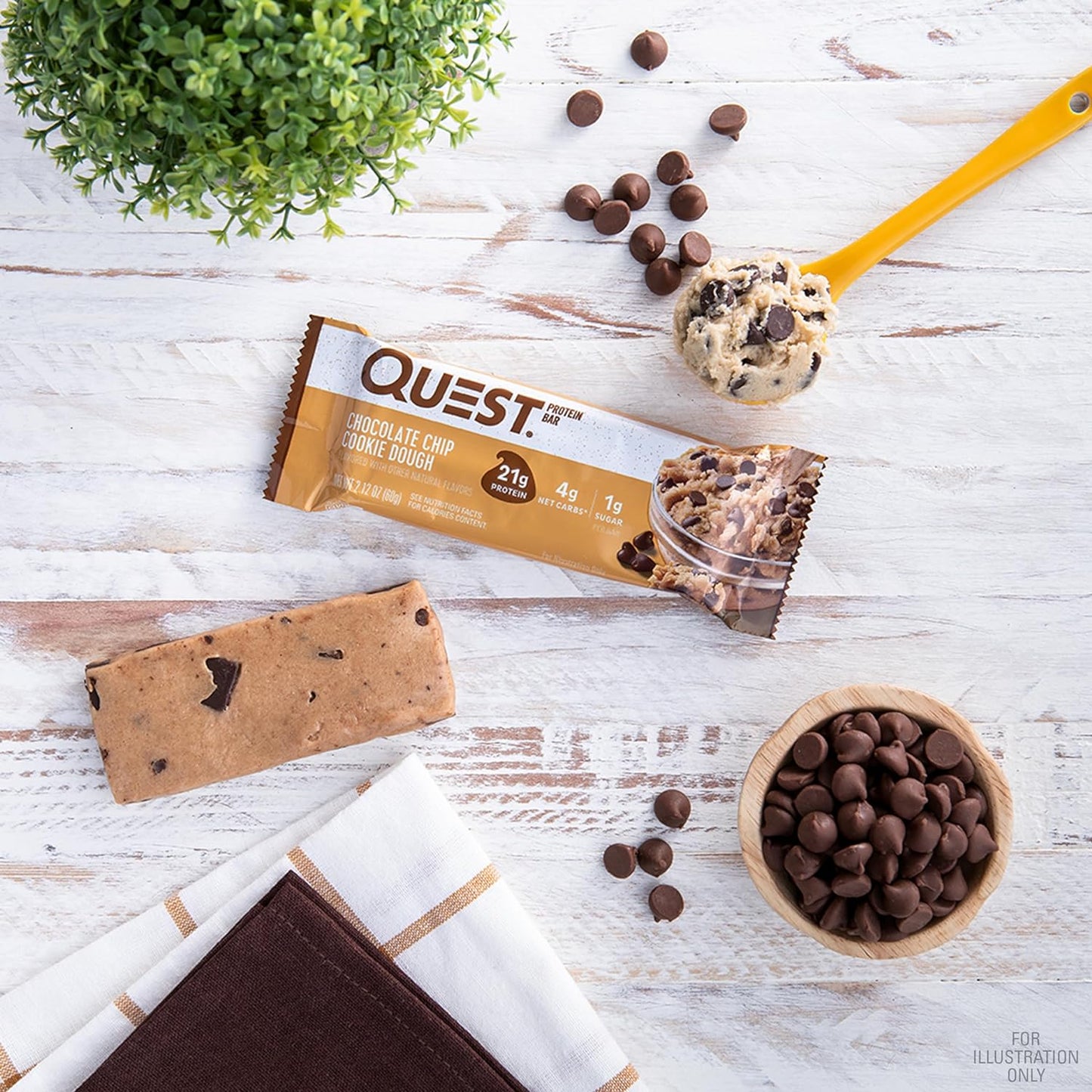 12-Count Quest Nutrition Chocolate Chip Dough Cookie Bars – 20g Protein, 1g Sugar, Keto Friendly