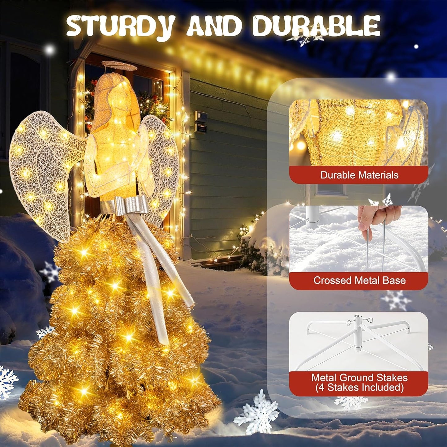 5FT Lighted Christmas Angel - Pre-lit 3D Glittered Outdoor Decoration with 150 LED Lights