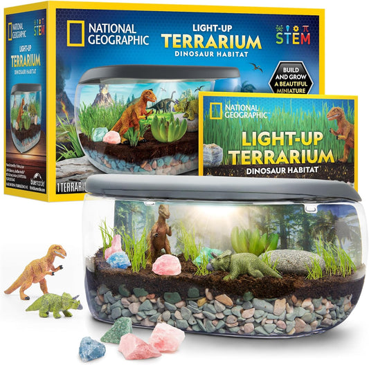 Light-Up Dinosaur Terrarium Kit for Kids with Real Plants & Gemstones