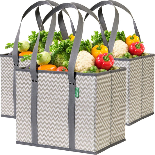 Heavy-Duty Reusable Grocery Bags (3-Pack) – Stand-Up Tote Bags with Foldable Design