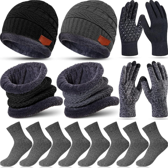 10 Pieces Winter Hat Beanie Scarf Touch Screen Gloves and Sock Set (Black, Gray)
