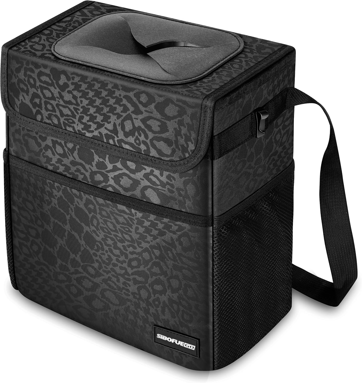 3 Gallon Car Trash Can – Leakproof Waterproof Car Organizer with Pockets & Adjustable Straps – Black Leopard