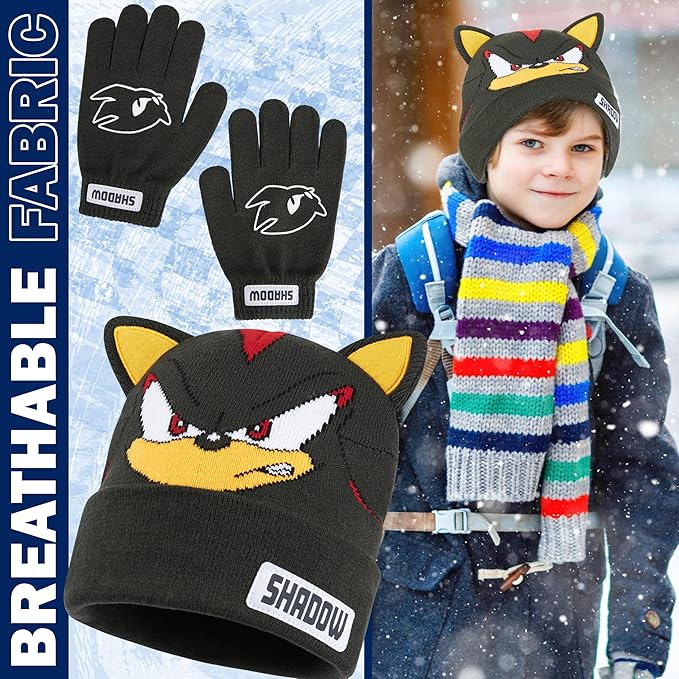 Boys’ Beanie & Gloves Set – Soft Knit Winter Hat and Gloves (Ages 4–12, Gamer Gift)