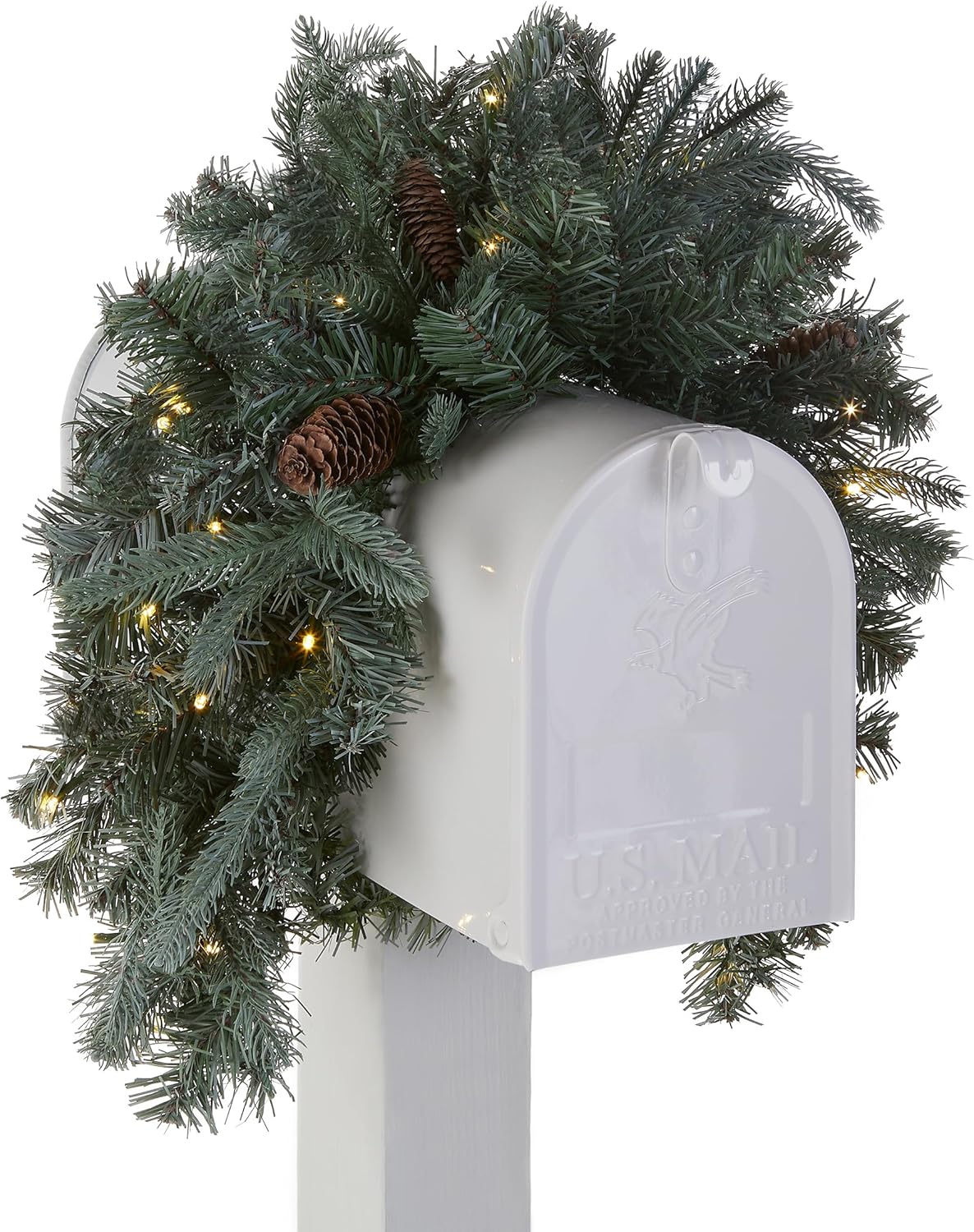 36-Inch 'Feel Real' Pre-Lit Christmas Mailbox Swag with White LED Lights