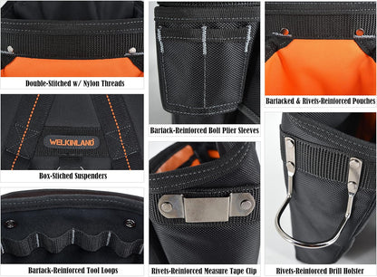 39 Pocket Tool Belt with Suspenders – 4" Padded Carpenter Tool Pouch for Men