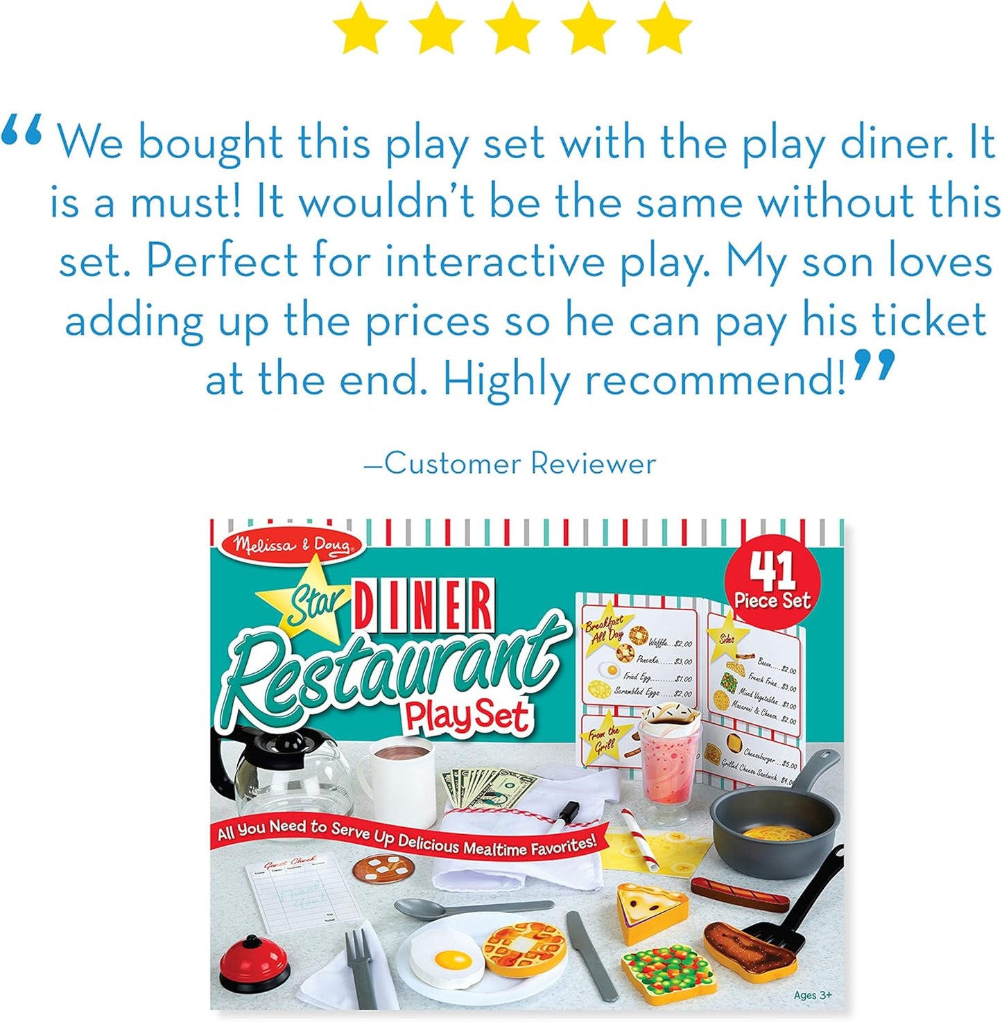 Diner Restaurant Play Set – 41-Piece Toy Food & Kitchen Accessories (Ages 3+)