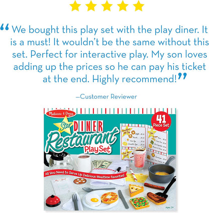 Diner Restaurant Play Set – 41-Piece Toy Food & Kitchen Accessories (Ages 3+)