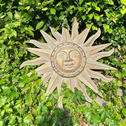 21.65" 3D Metal Sun Wall Art – Green-Gold Outdoor & Indoor Hanging Sculpture for Garden, Patio, Farmhouse, Living Room or Bedroom