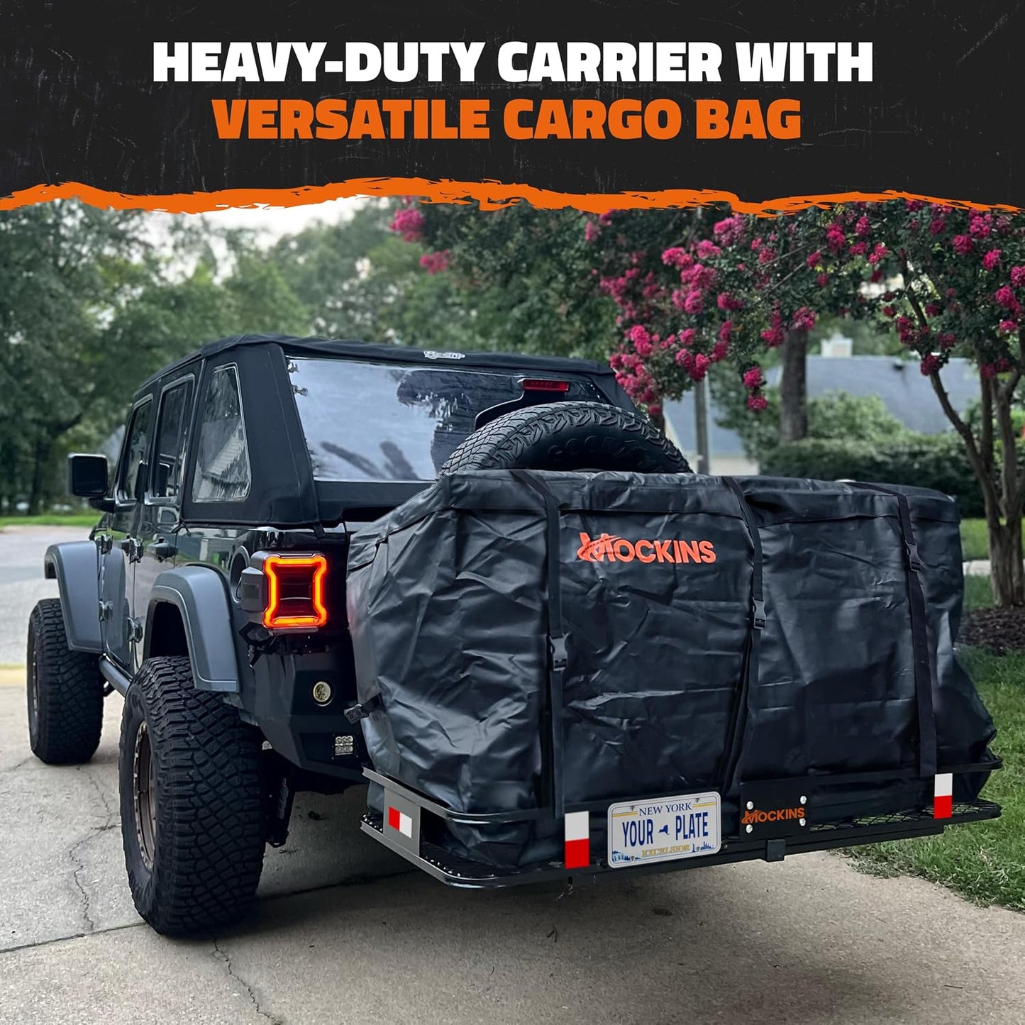 Heavy-Duty Folding Hitch Cargo Carrier – 60" x 24" x 6" 500 lb Capacity with 25 Cu. Ft. Waterproof Cargo Bag, License Plate Bracket & Accessories