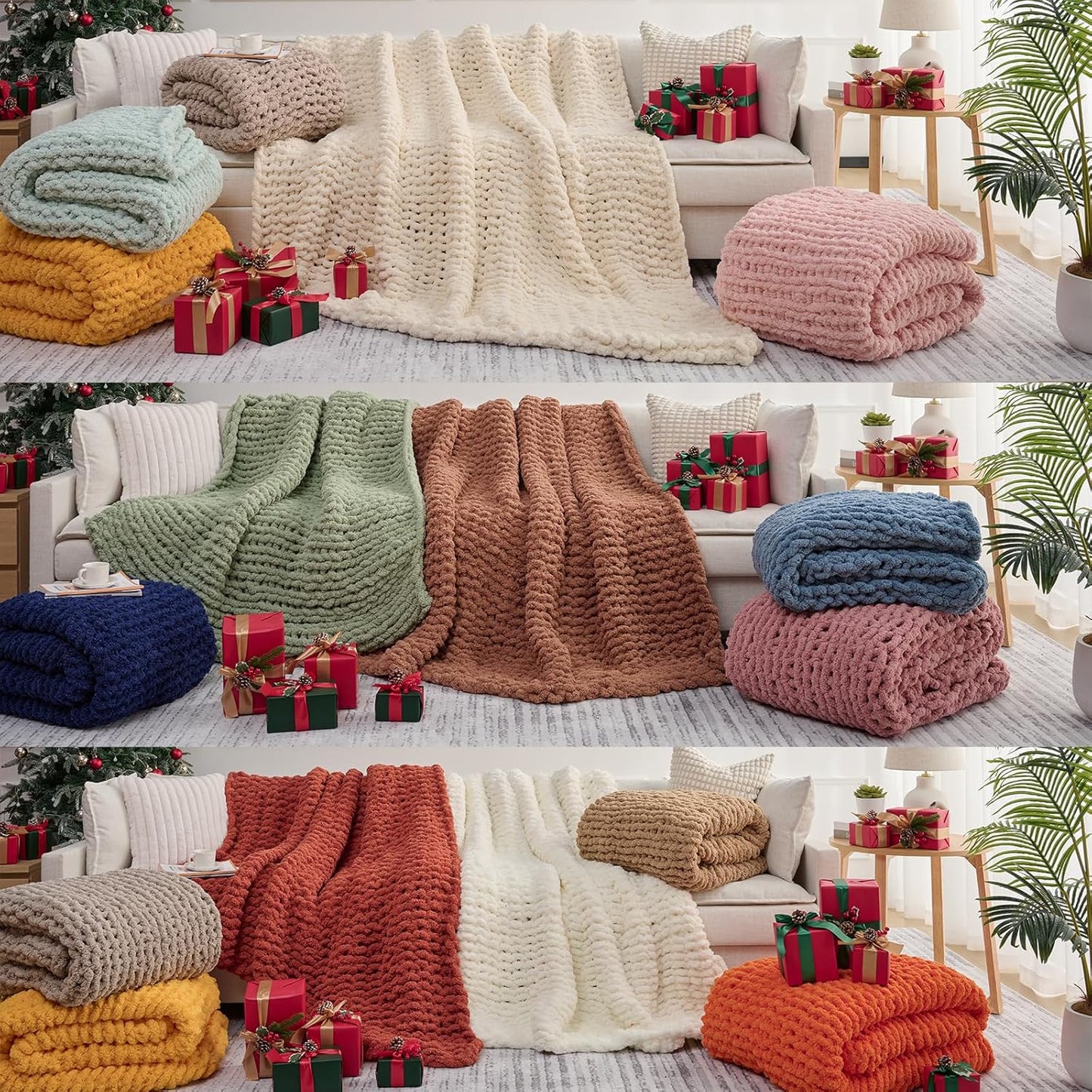 Chunky Knit Throw Blanket – Handmade Chenille Cable Knit (50x60")