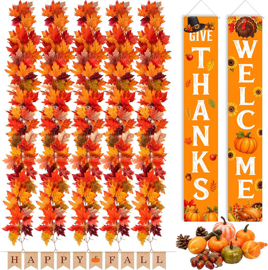 70-Piece Thanksgiving Fall Décor Set – Maple Leaf Garland & Autumn Harvest Decorations