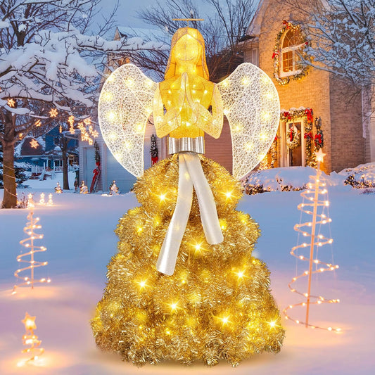 5FT Lighted Christmas Angel - Pre-lit 3D Glittered Outdoor Decoration with 150 LED Lights