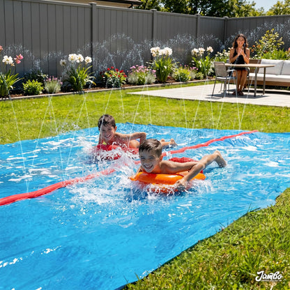40FT Mega Slip & Splash Water Slide – Double Lane Backyard Waterslide with Red Sprinkler & 2 Bodyboards