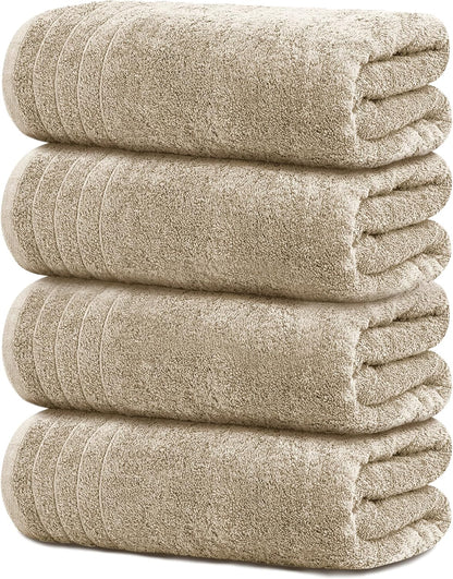 Extra Large 100% Cotton Bath Towels – Lightweight, Quick-Drying & Absorbent (4-Pack)