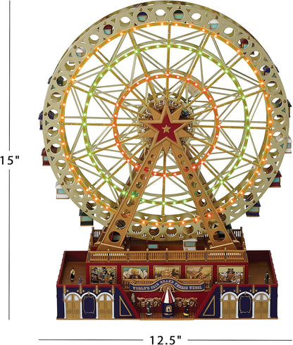 15-Inch Gold Ferris Wheel Christmas Decoration - Animated Musical Display with LED Lights and 50 Songs
