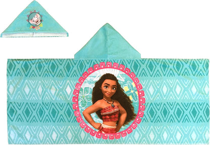 Moana Hooded Towel Poncho – 100% Cotton Kids Bath & Beach Cover-Up with 3D Hood – Teal, 22" x 51"