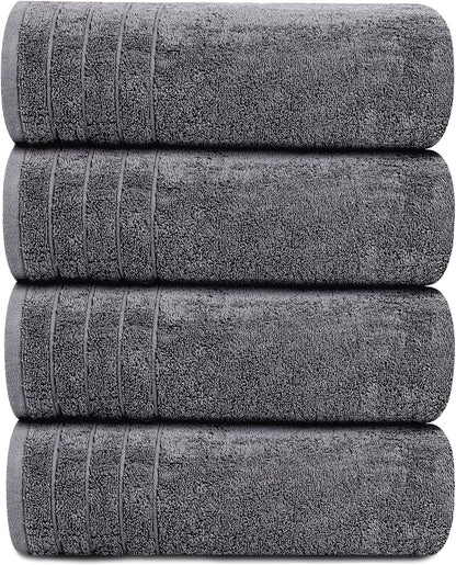 Extra Large 100% Cotton Bath Towels – Lightweight, Quick-Drying & Absorbent (4-Pack)