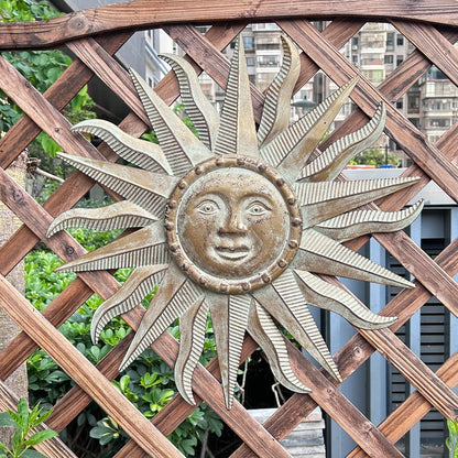 21.65" 3D Metal Sun Wall Art – Green-Gold Outdoor & Indoor Hanging Sculpture for Garden, Patio, Farmhouse, Living Room or Bedroom