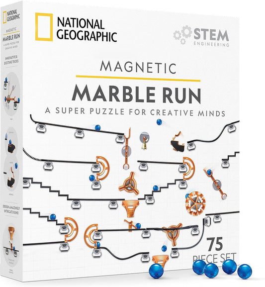 Magnetic Marble Run – 75-Piece STEM Building Set for Kids and Adults | Includes Magnetic Track, Trick Pieces, and Marbles for Creating a Marble Maze!