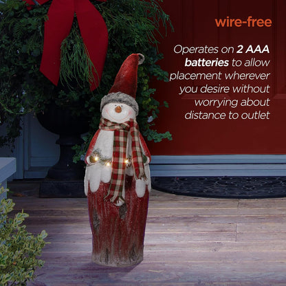 30"H Indoor Country Snowman Statue with LED Lights