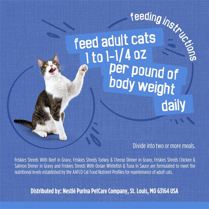 Wet Cat Food Variety Pack – Shreds with Beef, Turkey, Chicken, Salmon, Whitefish & Tuna, 5.5 oz Cans (40 Pack)