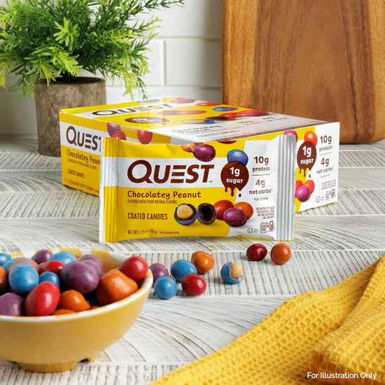 12-Count Quest Chocolatey Peanut Candies: 1g Sugar, 10g Protein, 4g Net Carbs, Keto-Friendly