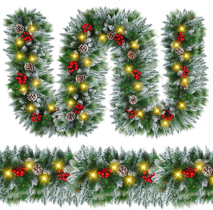9FT Pre-Lit Flocked Christmas Garland with 30 LED Lights