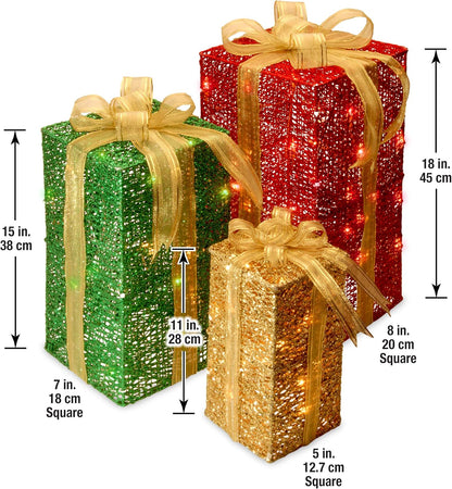 3-Piece Artificial Christmas Décor Set with Pre-Strung White Mini Lights