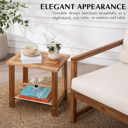 Double Adirondack Side Table – Weather-Resistant Rectangular Indoor Outdoor End Table for Patio, Garden, Lawn or Living Room – Light Natural