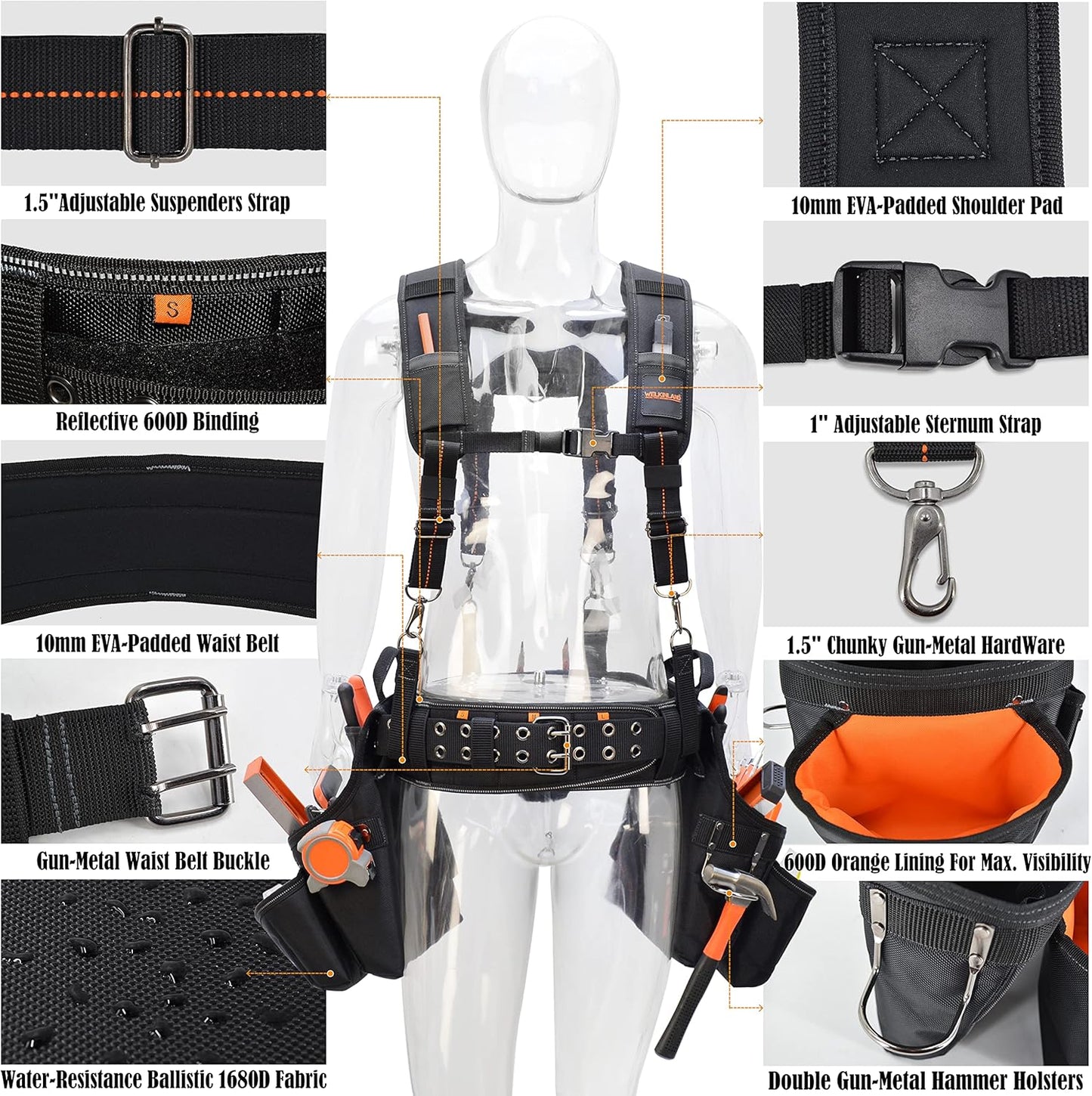 39 Pocket Tool Belt with Suspenders – 4" Padded Carpenter Tool Pouch for Men