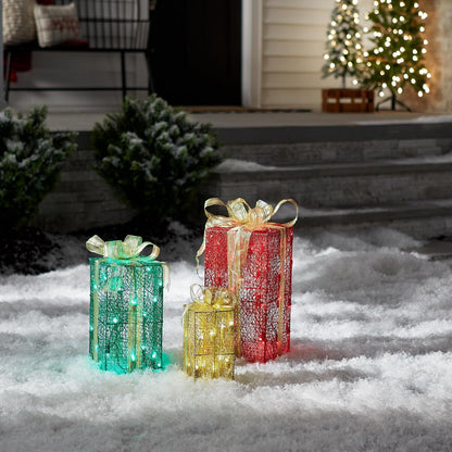 3-Piece Artificial Christmas Décor Set with Pre-Strung White Mini Lights