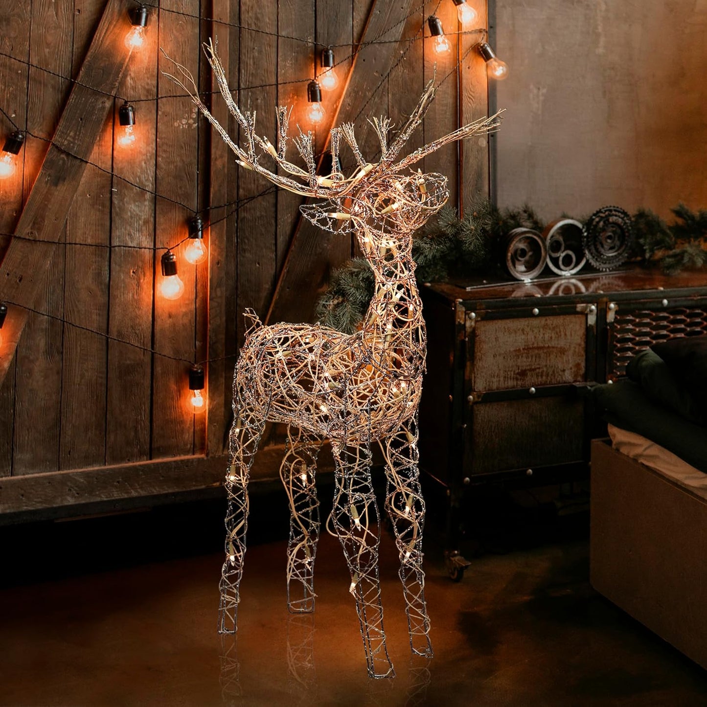 35" Lighted Rattan Reindeer Christmas Yard Decoration - Brown