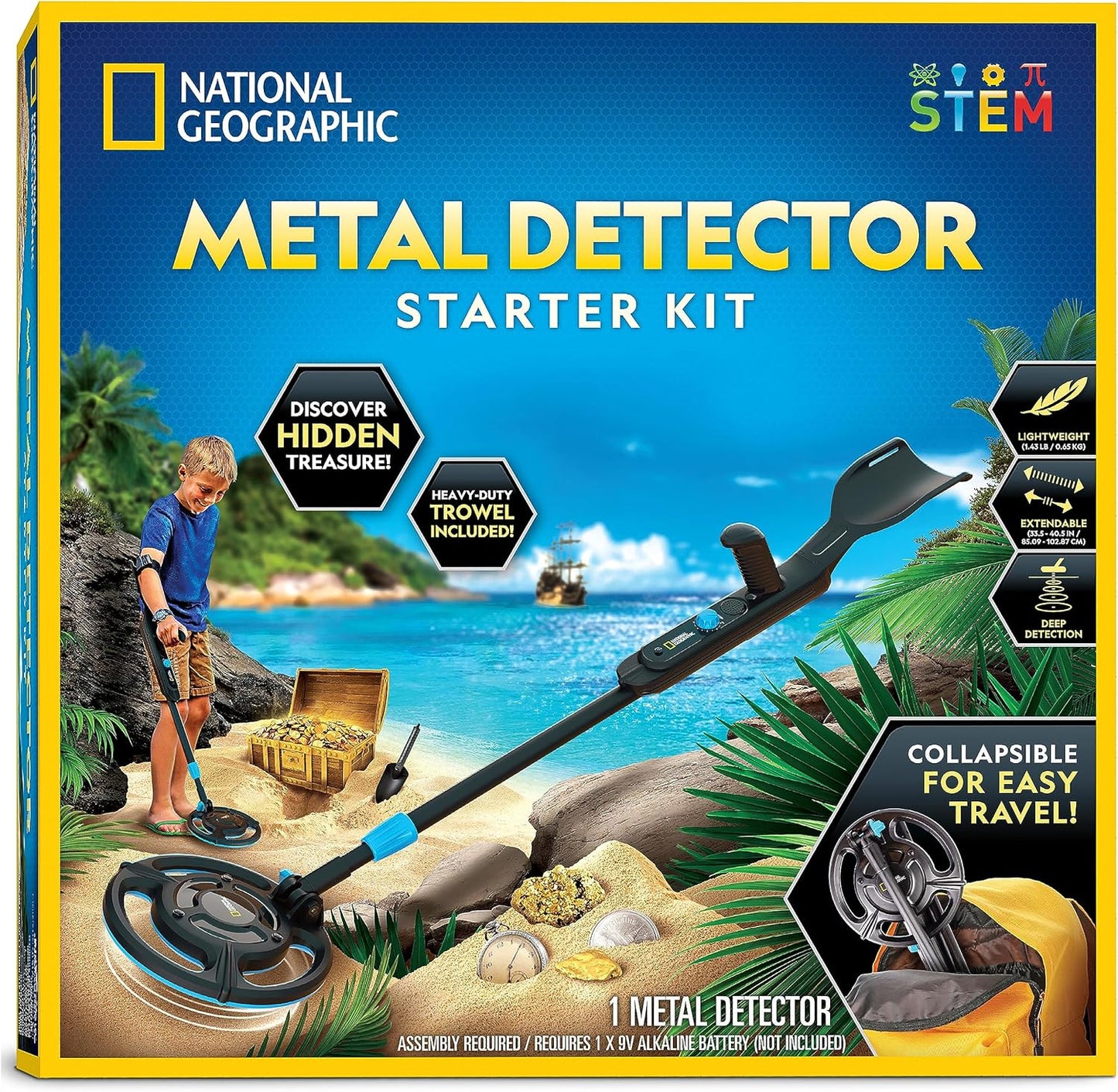 National Geographic Kids Metal Detector Kit – Starter Detector with 7.4" Waterproof Coil & Trowel
