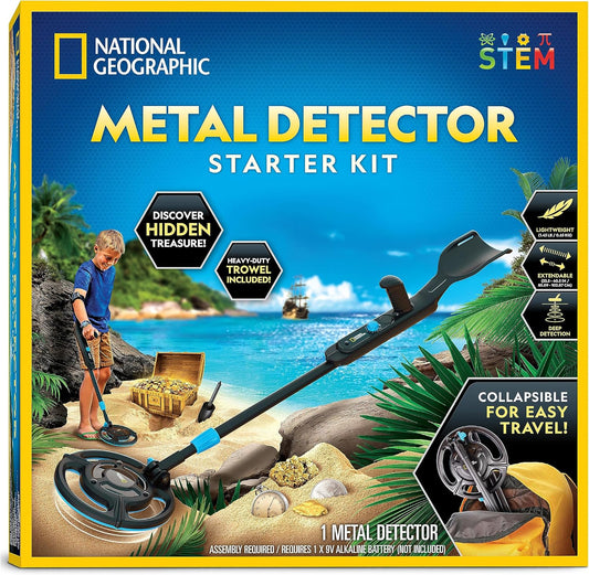 National Geographic Kids Metal Detector Kit – Starter Detector with 7.4" Waterproof Coil & Trowel