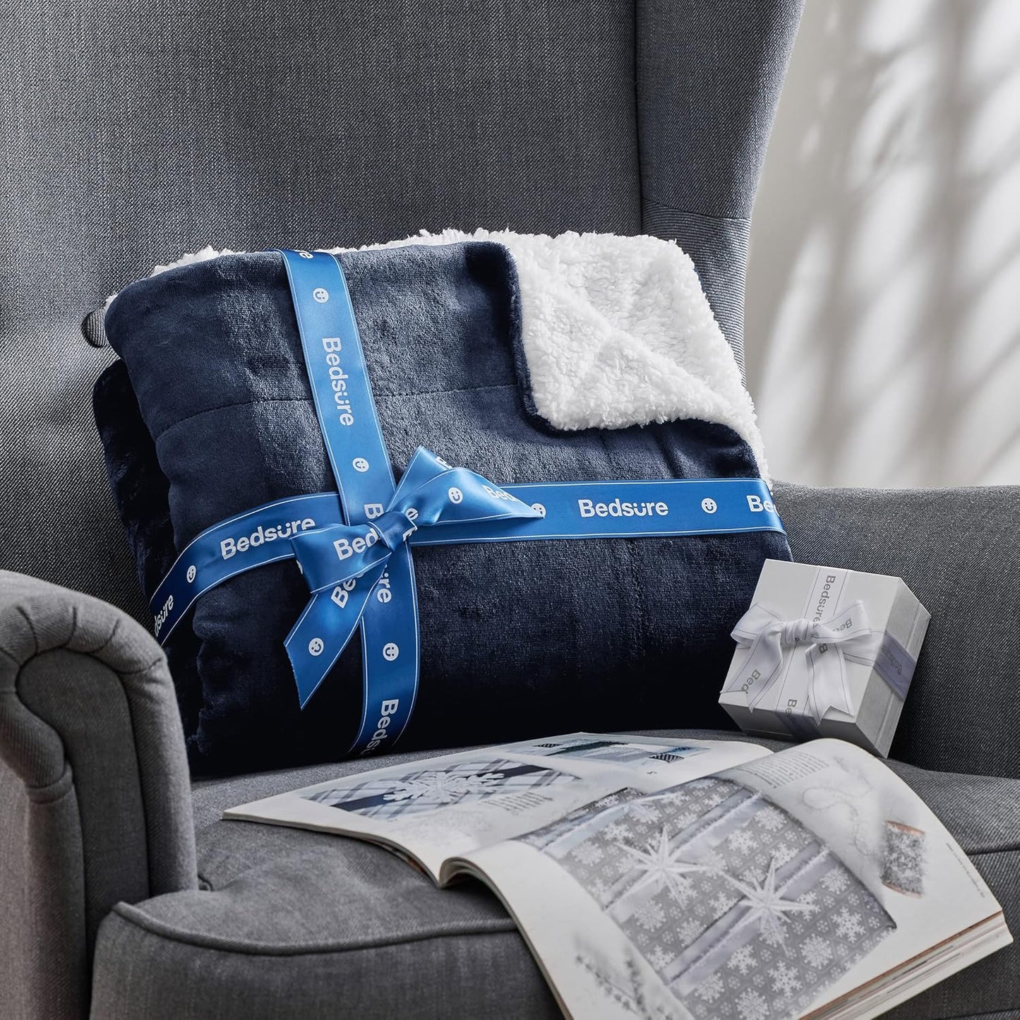 GentleSoft Sherpa Fleece Throw Blanket – Thick, Warm & Plush (Navy, 50x60")