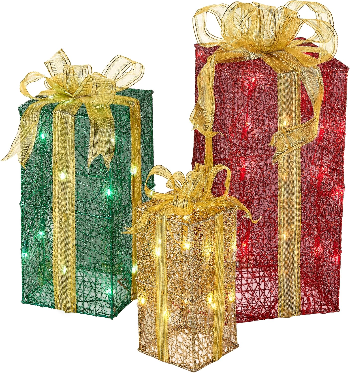 3-Piece Artificial Christmas Décor Set with Pre-Strung White Mini Lights