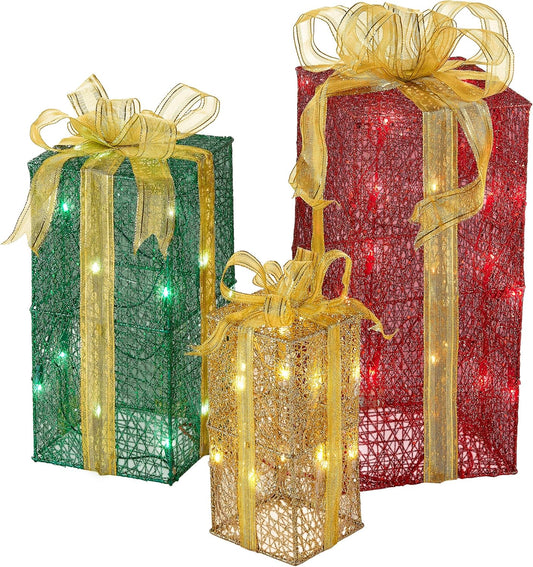 3-Piece Artificial Christmas Décor Set with Pre-Strung White Mini Lights