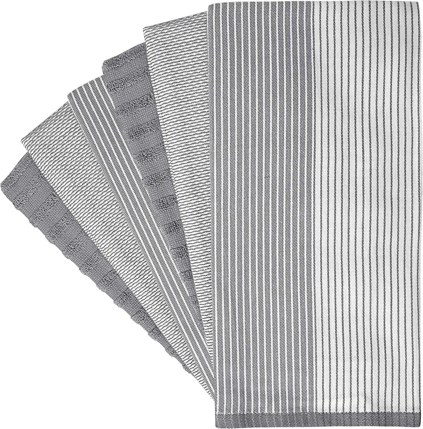 Premium Cotton Kitchen Towels (20"x 28", 6-Pack) | Absorbent Dish Cloths with Hanging Loop | Gray