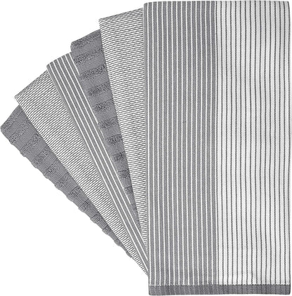 Premium Cotton Kitchen Towels (20"x 28", 6-Pack) | Absorbent Dish Cloths with Hanging Loop | Gray