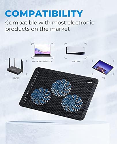 Slim Laptop Cooling Pad, 15.6"-17", USB Powered, 3-Fan Portable Cooler