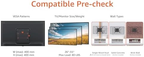 Full Motion Articulating Wall Mount for 26” to 55” TVs – Fits Flat Panels up to 80lbs, Black
