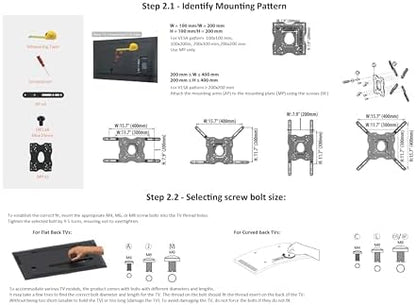 Full Motion Articulating Wall Mount for 26” to 55” TVs – Fits Flat Panels up to 80lbs, Black
