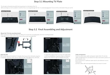 Full Motion Articulating Wall Mount for 26” to 55” TVs – Fits Flat Panels up to 80lbs, Black