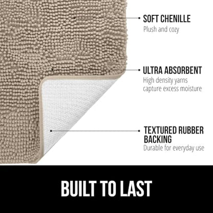 Plush Chenille Toilet Contour Rug – Soft, Absorbent, Rubber Backed, Machine Washable, 22.5x19.5, Beige