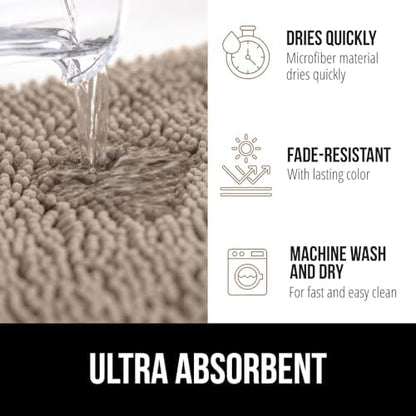 Plush Chenille Toilet Contour Rug – Soft, Absorbent, Rubber Backed, Machine Washable, 22.5x19.5, Beige