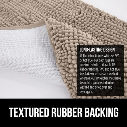 Plush Chenille Toilet Contour Rug – Soft, Absorbent, Rubber Backed, Machine Washable, 22.5x19.5, Beige