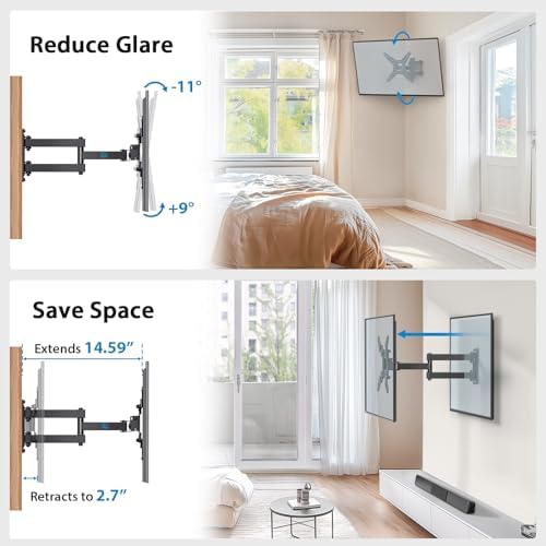 Full Motion Wall Mount for 13–42” TVs & Monitors – Swivel, Tilt, Extend, Rotate – Fits Echo Show 15/21, Max VESA 200x200, Holds up to 44lbs